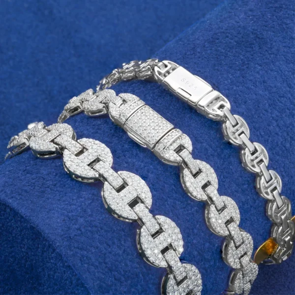 High Quality 6-10mm 925 Sterling Silver Bracelet Micro Setting Full Moissanite Pig Nose Chain Hip Hop Fine Jewelry For Men Women - Imagen 5