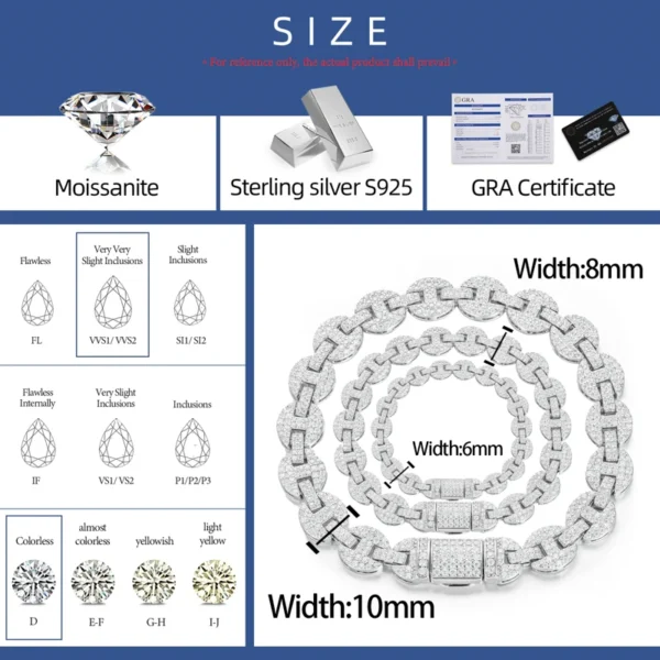 High Quality 6-10mm 925 Sterling Silver Bracelet Micro Setting Full Moissanite Pig Nose Chain Hip Hop Fine Jewelry For Men Women - Imagen 3