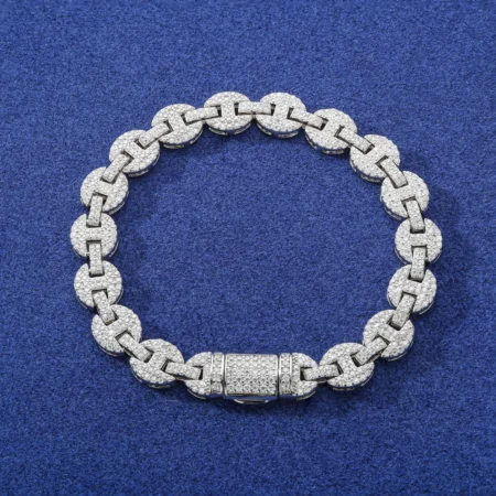 High Quality 6-10mm 925 Sterling Silver Bracelet Micro Setting Full Moissanite Pig Nose Chain Hip Hop Fine Jewelry For Men Women